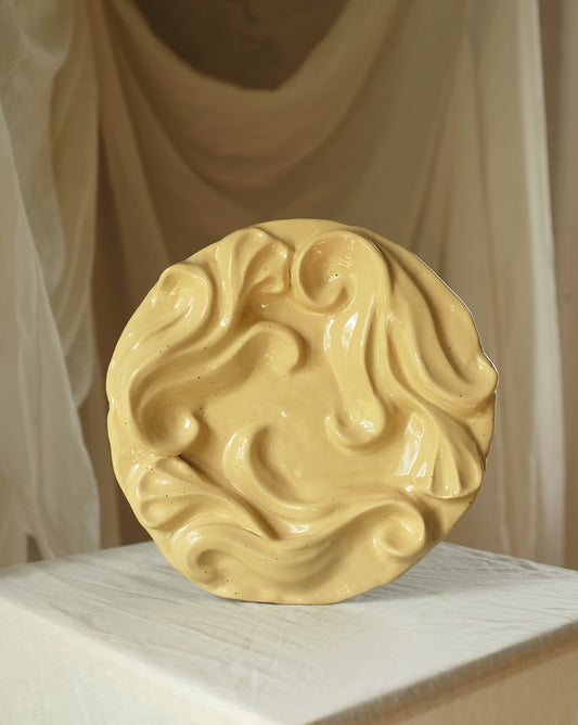 Second Sorted Ceramics - Floral Relief Dish -  Bleach Yellow 01