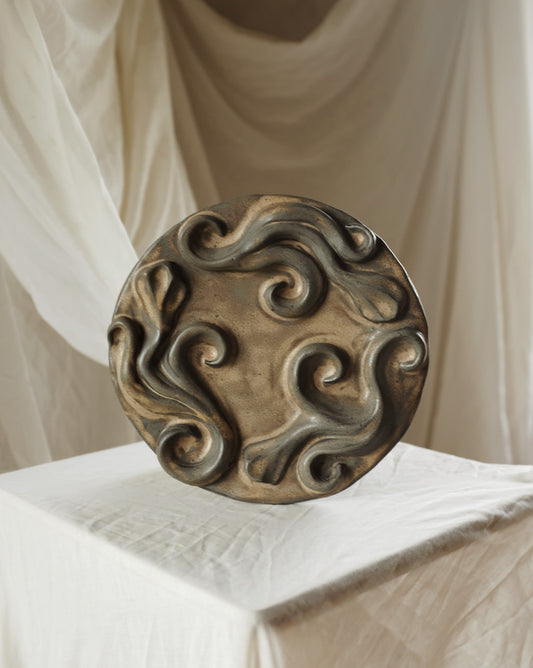 Second Sorted Ceramics - Floral Relief Dish - Brown 02