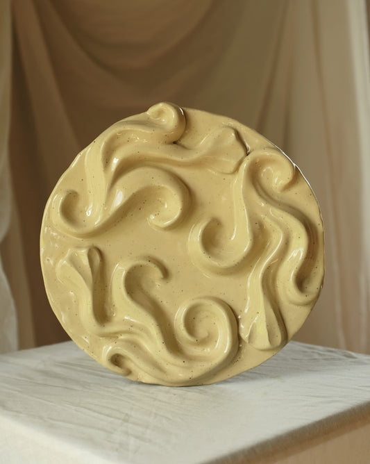 Second Sorted Ceramics - Floral Relief Dish - Bleach Yellow 02