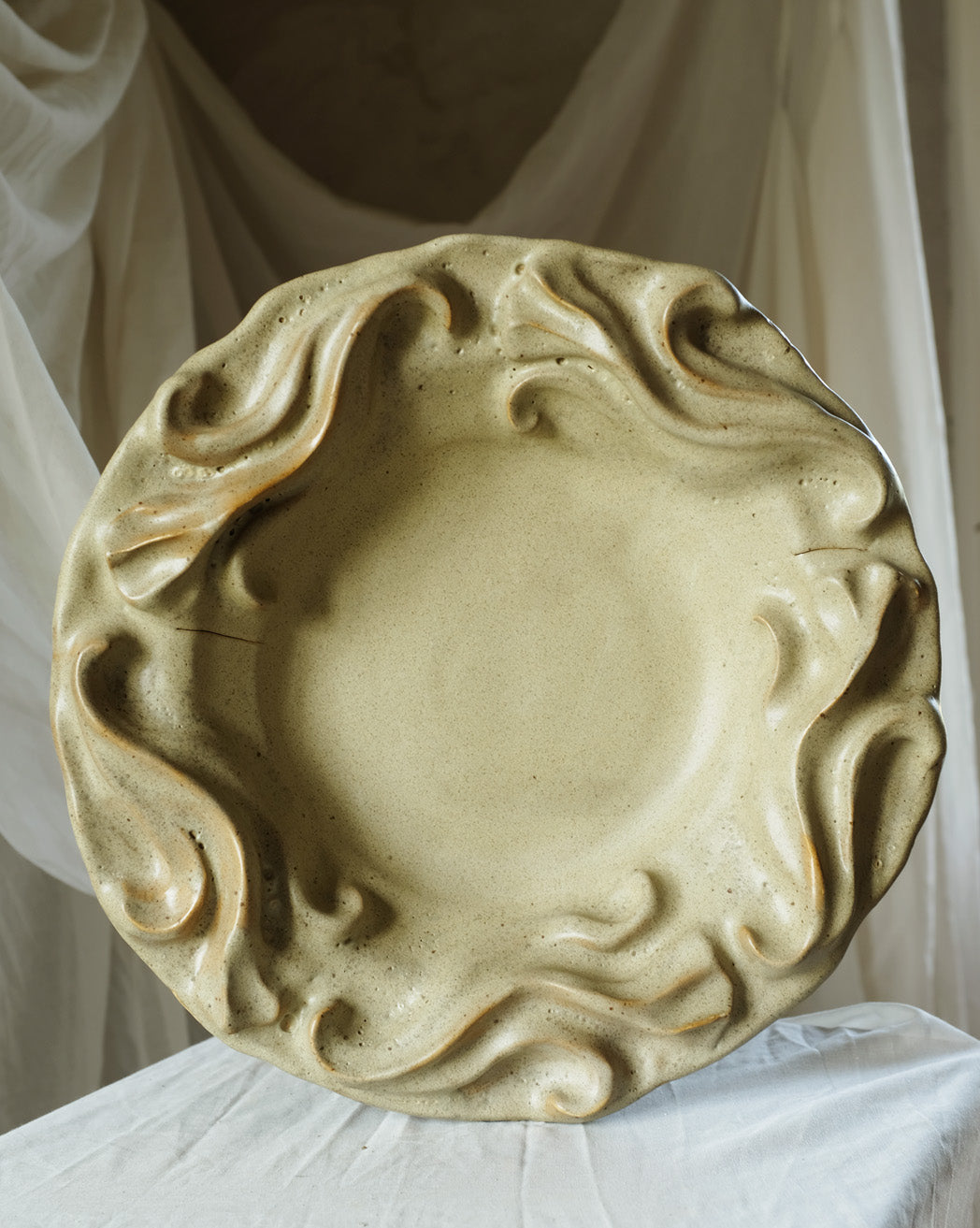 Second Sorted Ceramics - Floral Relief Bowl - Sand
