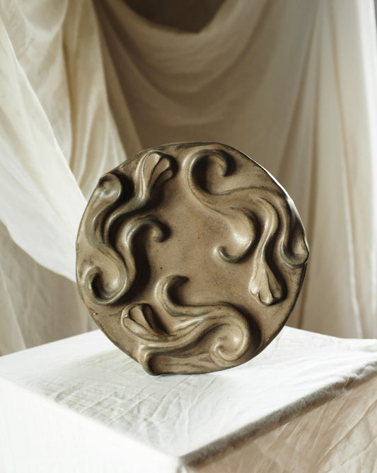 Second Sorted Ceramics - Floral Relief Dish - Brown 01