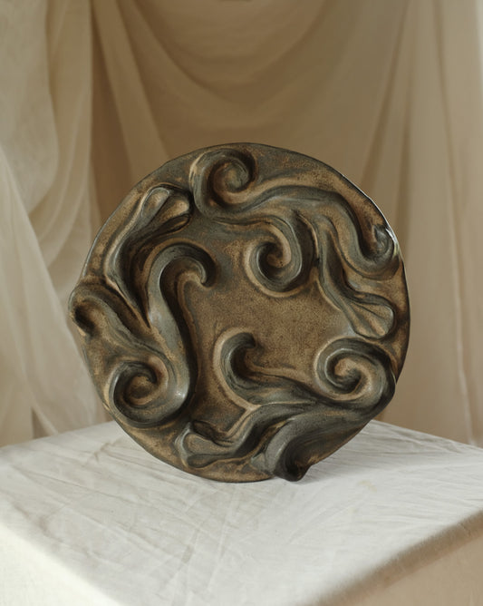 Second Sorted Ceramics - Floral Relief Dish - Brown 03