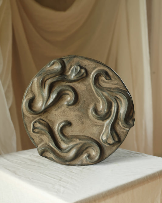 Second Sorted Ceramics - Floral Relief Dish - Brown