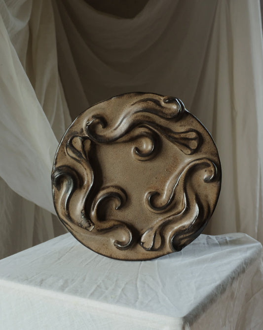 Second Sorted Ceramics - Floral Relief Dish - Brown 05